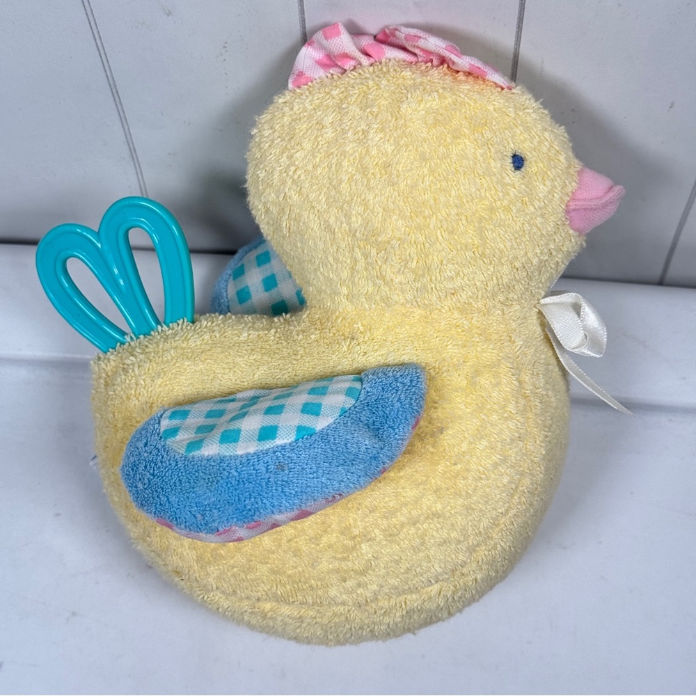 VTG Eden Duck Rattle Chime‎ Baby Nursery Retro Toy Terry Cloth Pastel Yellow 7"